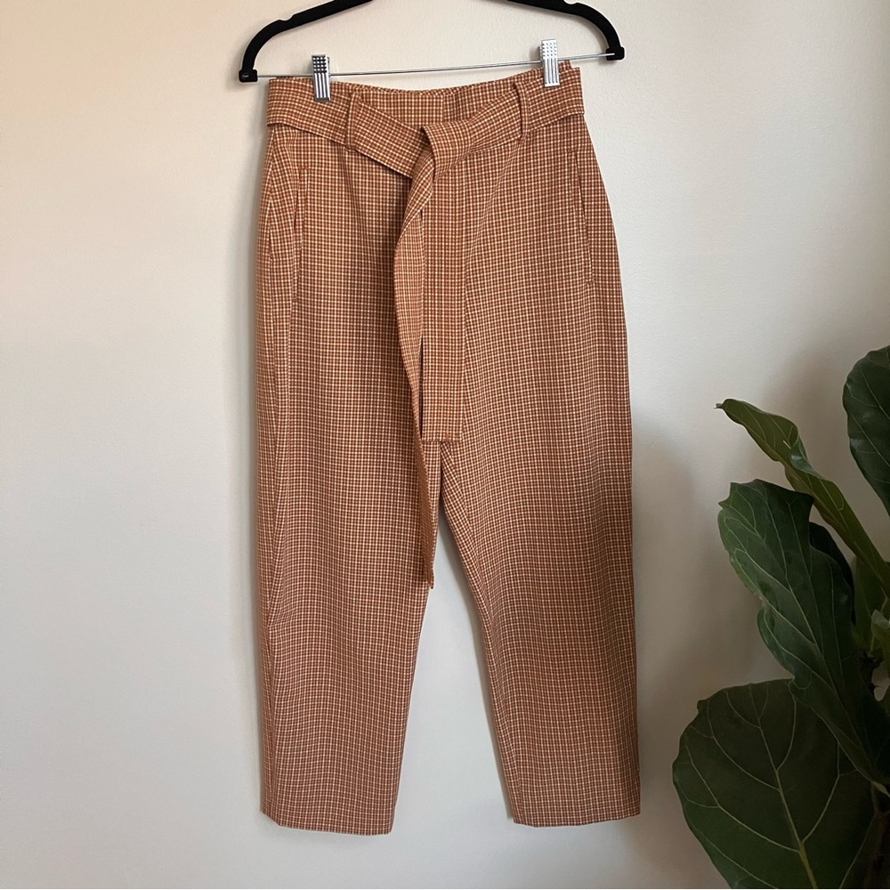 Wilfred Tie Front Gingham Plaid Trousers
